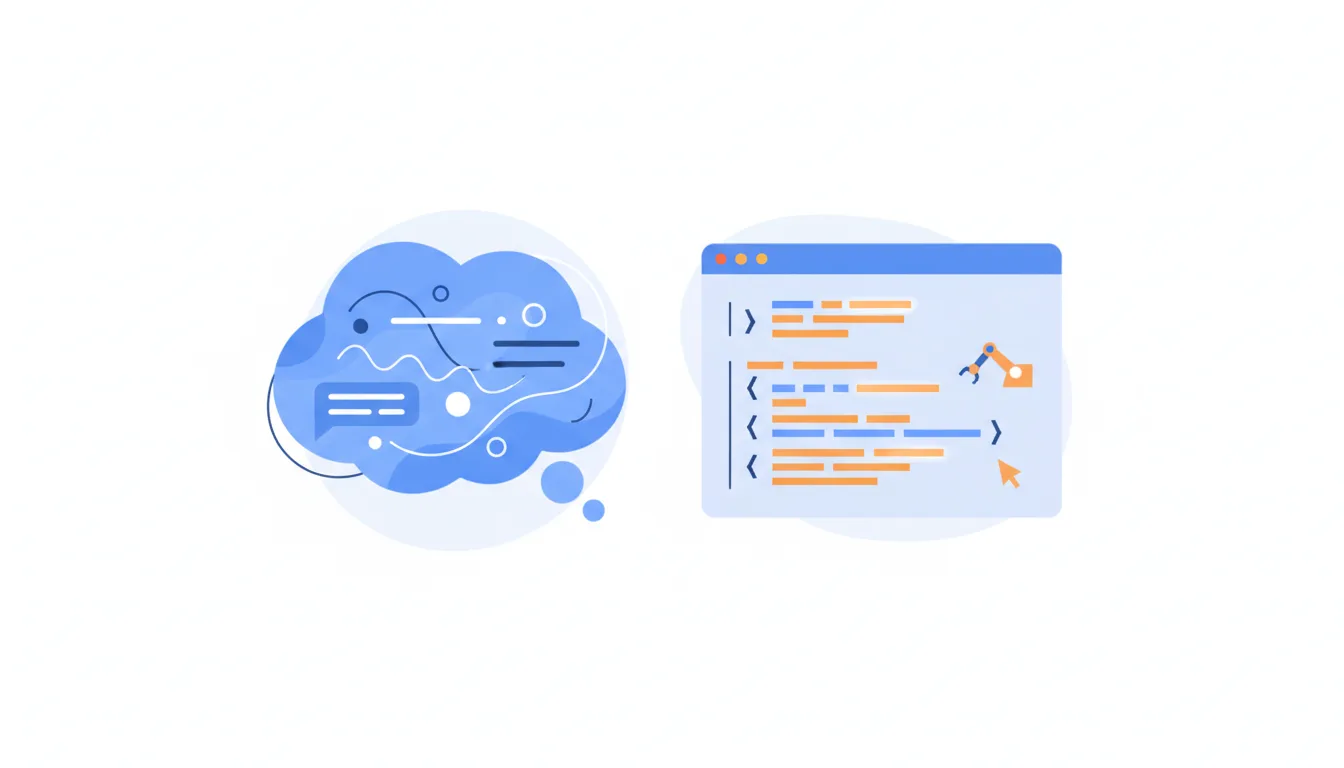 A split screen illustration showing ChatGPT on left with a conversation bubble and Copilot on right with code editor, fl